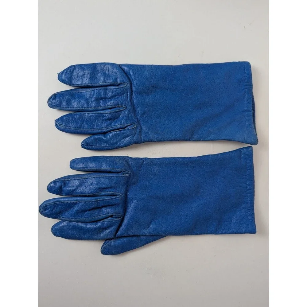 Blue Leather Gloves Womens Size Large Driving Winter Lined WPL 9745